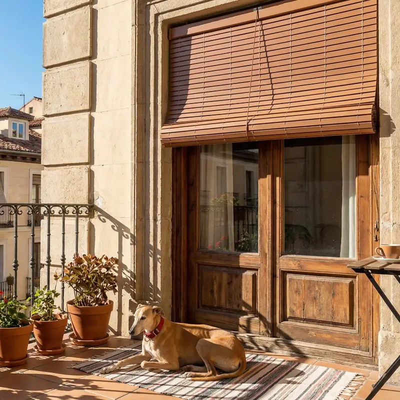 Cortina Alicantina Exterior PVC a Medida Nogal